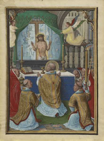 The Mass of Saint Gregory, about 1535 - 1540, Tempera colors, gold paint, and ink on parchment Leaf: 13.7 x 10 cm (5 3/8 x 3 15/16 in.) The J. Paul Getty Museum, Los Angeles