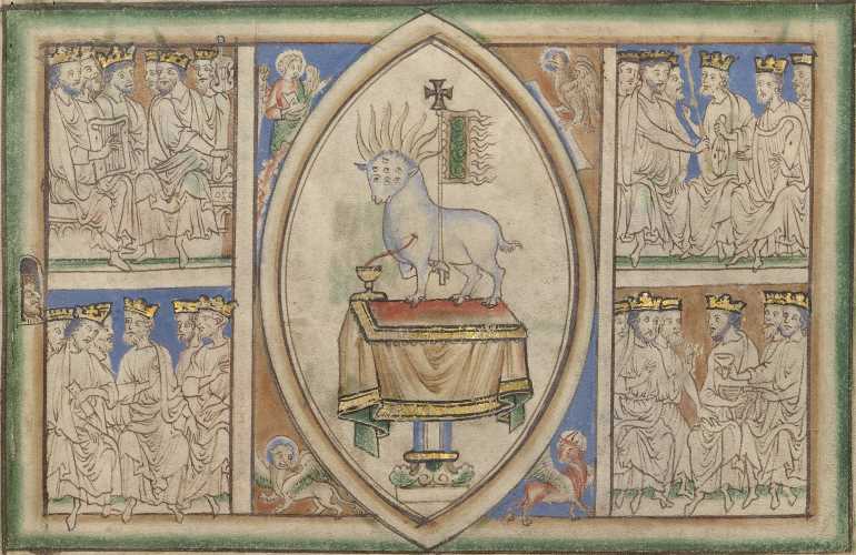 The Vision of the Lamb in the Midst of the Four Living Creatures and the Twenty-Four Elders, about 1255 - 1260, Tempera colors, gold leaf, colored washes, pen and ink on parchment Leaf: 31.9 x 22.5 cm (12 9/16 x 8 7/8 in.) The J. Paul Getty Museum, Los Angeles